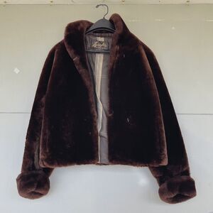 VTG 1950s Chocolate Brown Genuine Mouton Fur Coat Cropped Old Hollywood Glam